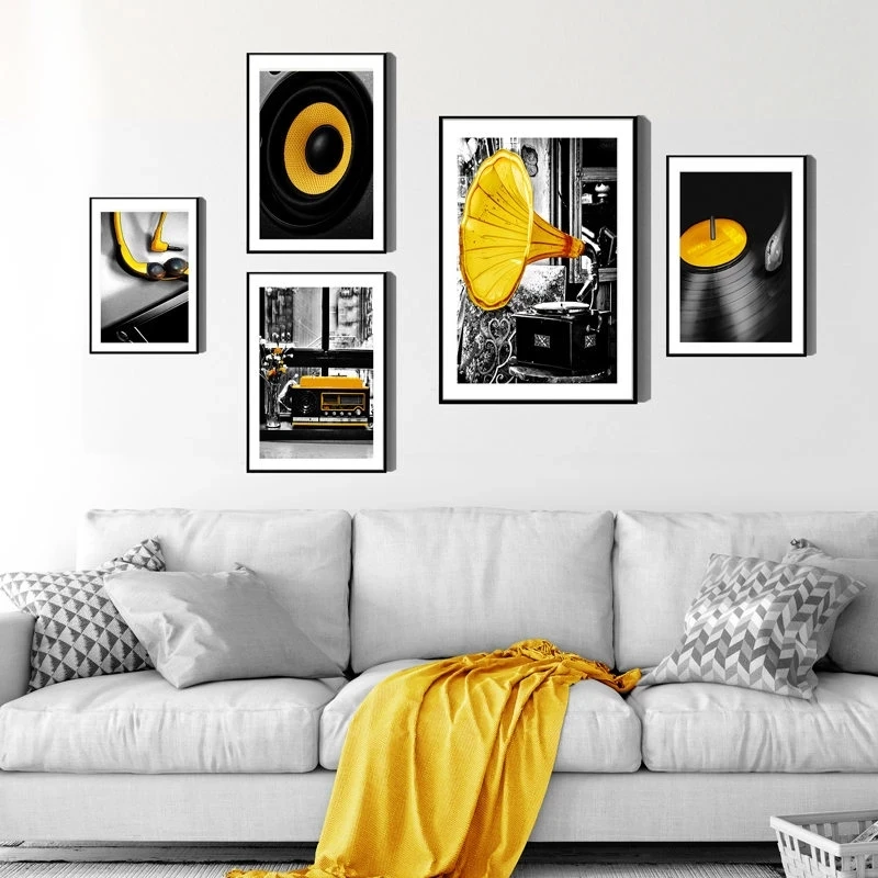 

Classical Music Canvas Painting Nordic Modern Wall Art Poster Home Decor Bedroom Living Room Picture Yellow Minimalist Painting