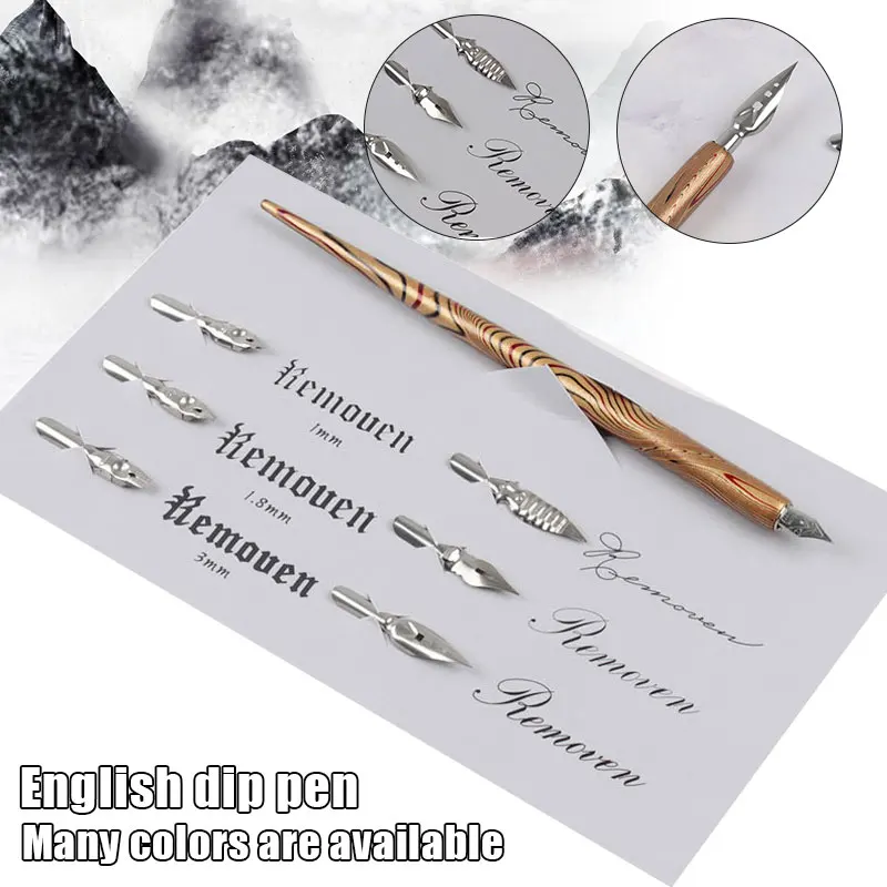 

Прочная деревянная ручка Dip Pen ручной работы перо для каллиграфии держатель с 6 наконечниками для практики различных шрифтов EM88