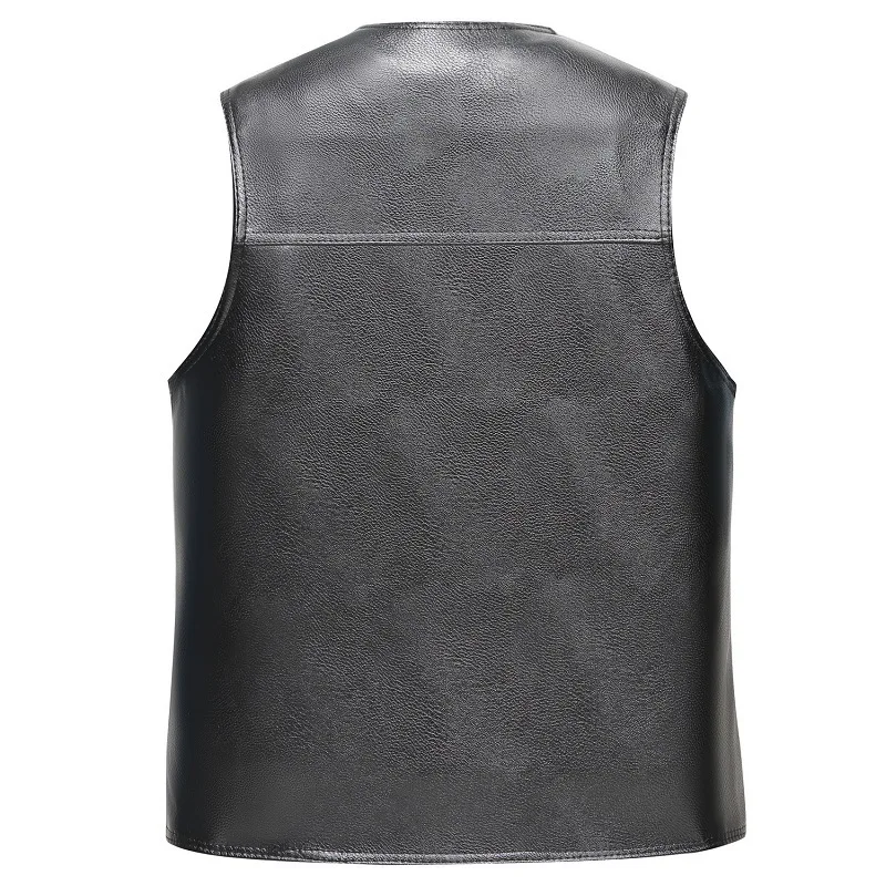 

2020 New Men's Vest Plus Velvet Black Men PU Leather Vest Fleece Vest Large Size Winter Middle-aged Fashion Unsleeve Coat