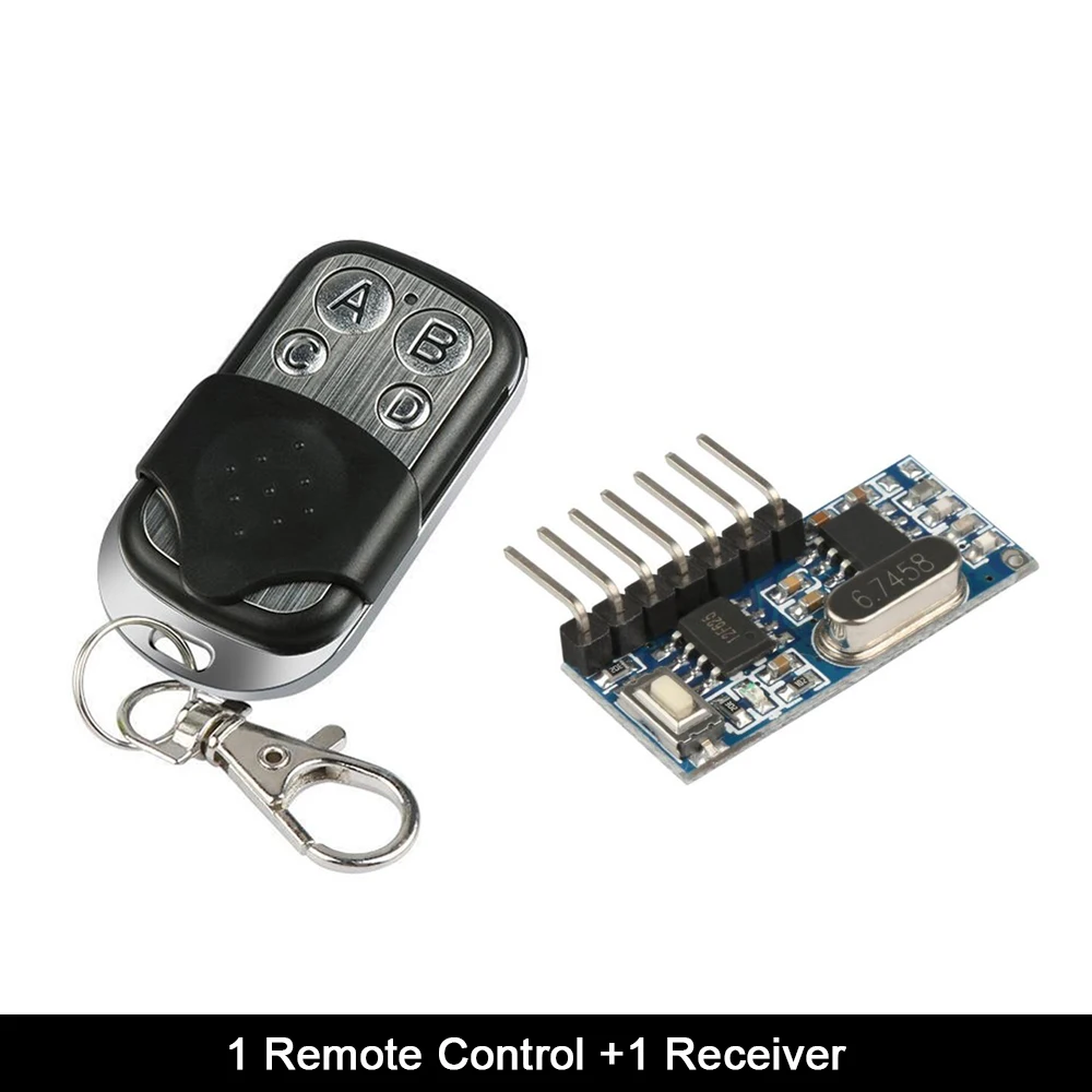 1 RC and 1 Receiver Rubrum 433 МГц РЧ пульт дистанционного управления и 433 МГц РЧ релейный приемник модуль выключателя беспроводной 4 CH выход обучающая кнопка - Цвет: 1 RC and 1 Receiver