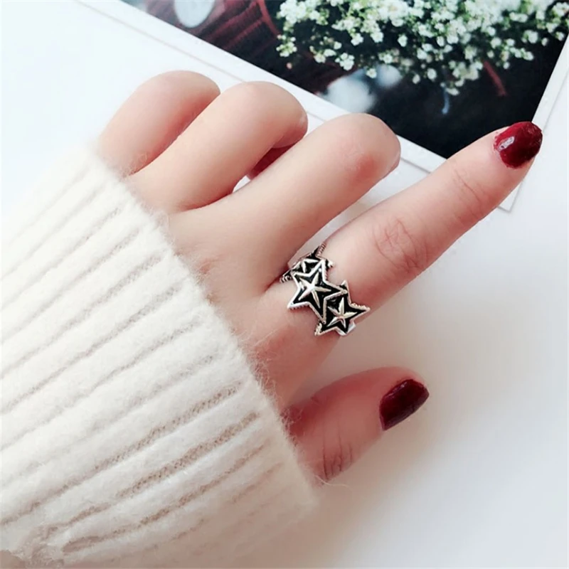 Лидер продаж оригинальные винтажные Регулируемые кольца с 3 звездочками черное