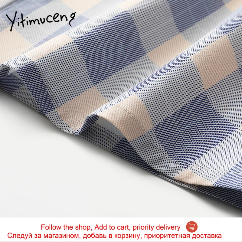 

Yitimuceng Plaid Dresses for Women Vintage Clothes Summer 2021 French Elegant Office Lady Bow A-Line High Waist Double Breasted