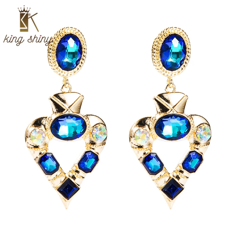 

King Shiny Elegant Korean Heart Shape Dangle Earring Vintage Multi Color Crystal Beaded Statement Drop Earrings Girl Ear Brincos