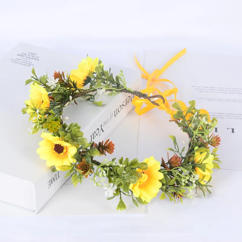 

Simulation Flower Crown Floral Female Head Wreath Sunflower Children Perform Girls Garlands Hairband Party Wedding Accessories