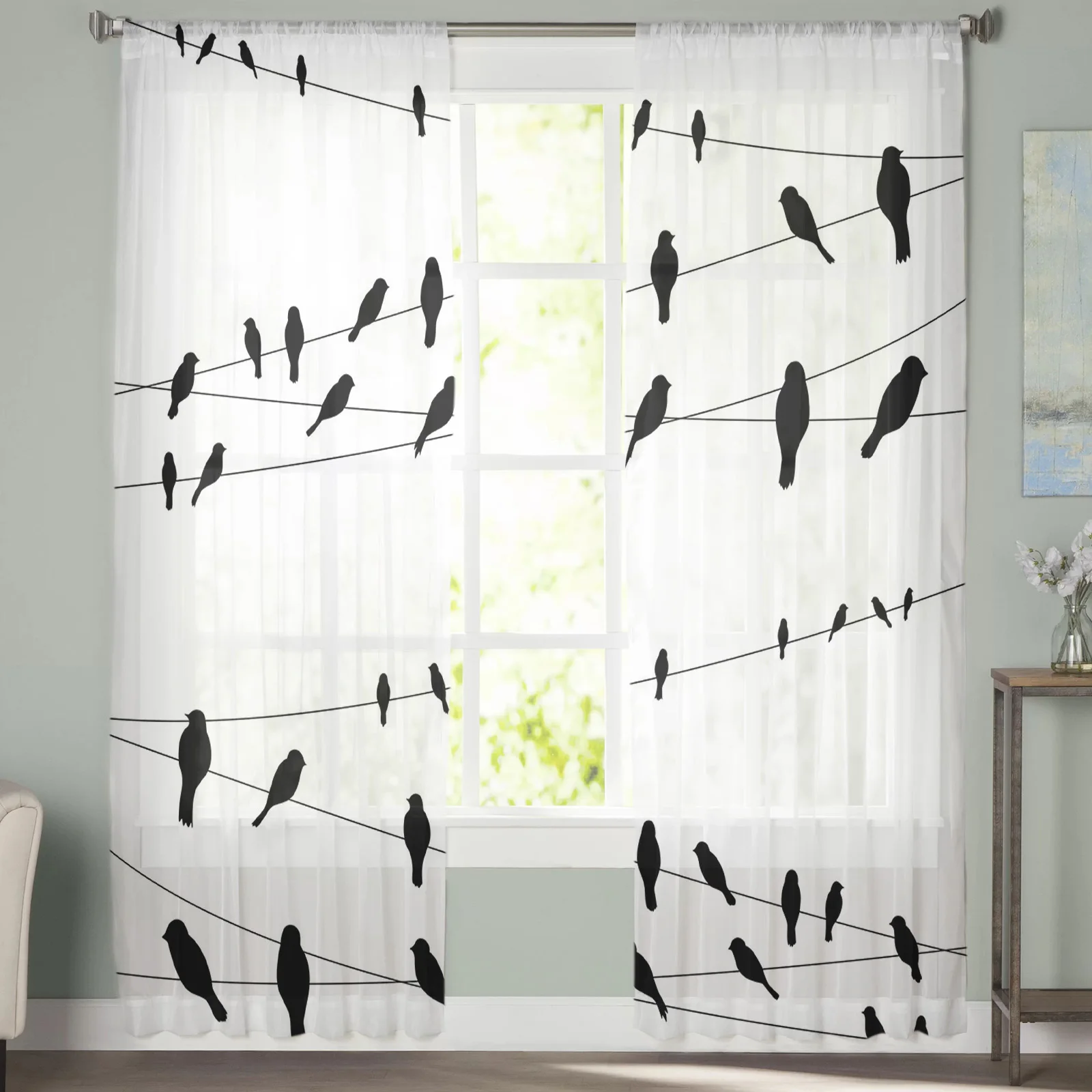 Птиц провод силуэты современные тюлевые шторы для Гостиная Спальня дома Кухня