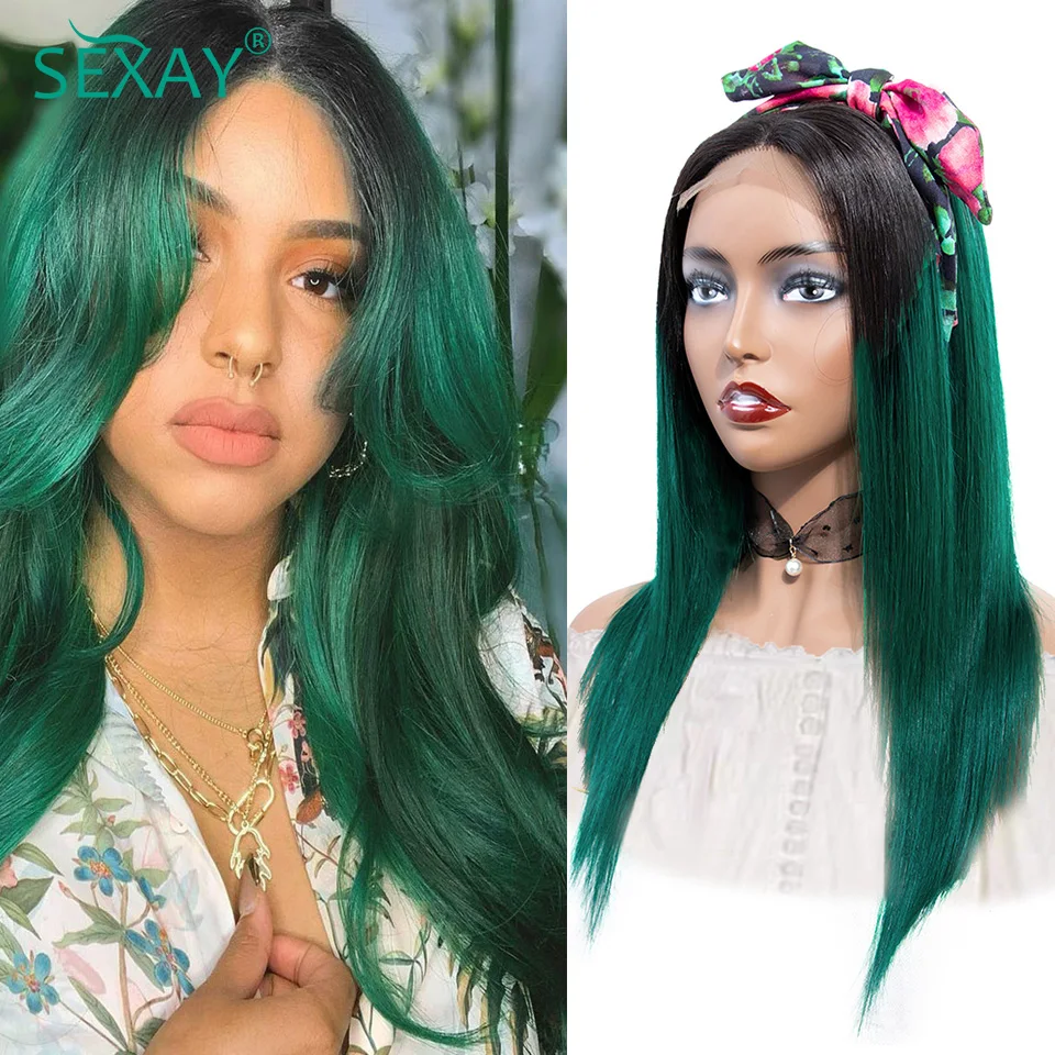 

Парик на сетке Sexay Green 4x4 Бирюзовый 1B/зеленый, предварительно окрашенный, 150% натуральные волосы Омбре, парики Remy, малазийский прямой парик на ...