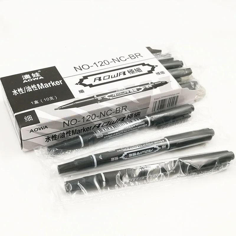

10Pcs/lot Double Head Marker pens Blue Black Red Ink 0.5mm 1mm Marker Pen Fast Dry Permanent Markers Writing Student Stationery