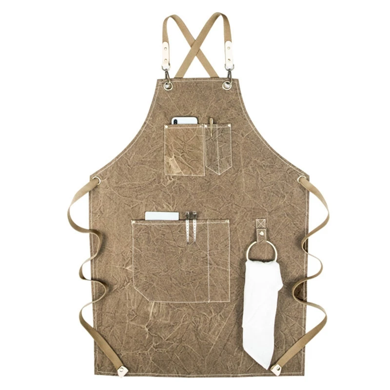 

Chef Apron Cotton Canvas Cross Back Adjustable Apron with Cooking Baking Apron