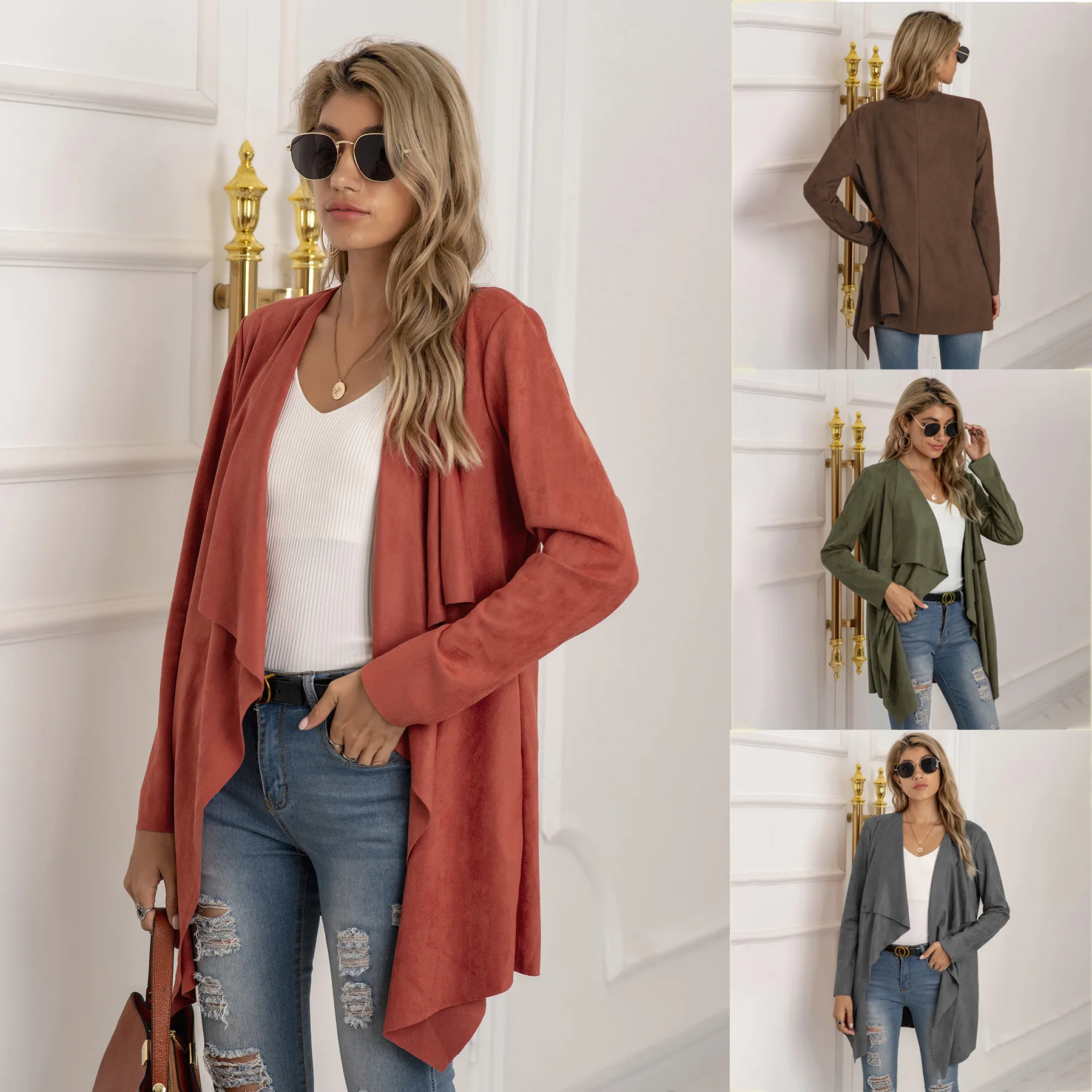 

Stylish Jacket Women Ruffle Edge Irregular Solid Open Stitch Outerwear Office Lady Autumn Slim Elegant Jackets Coat Female