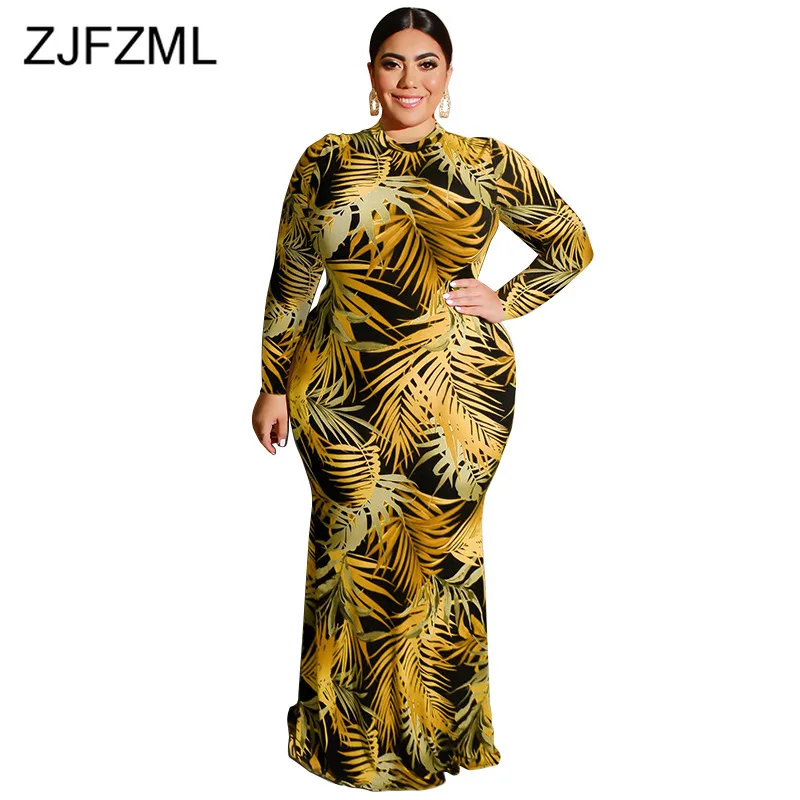 Женское длинное платье Русалка с принтом листьев облегающее Платье макси