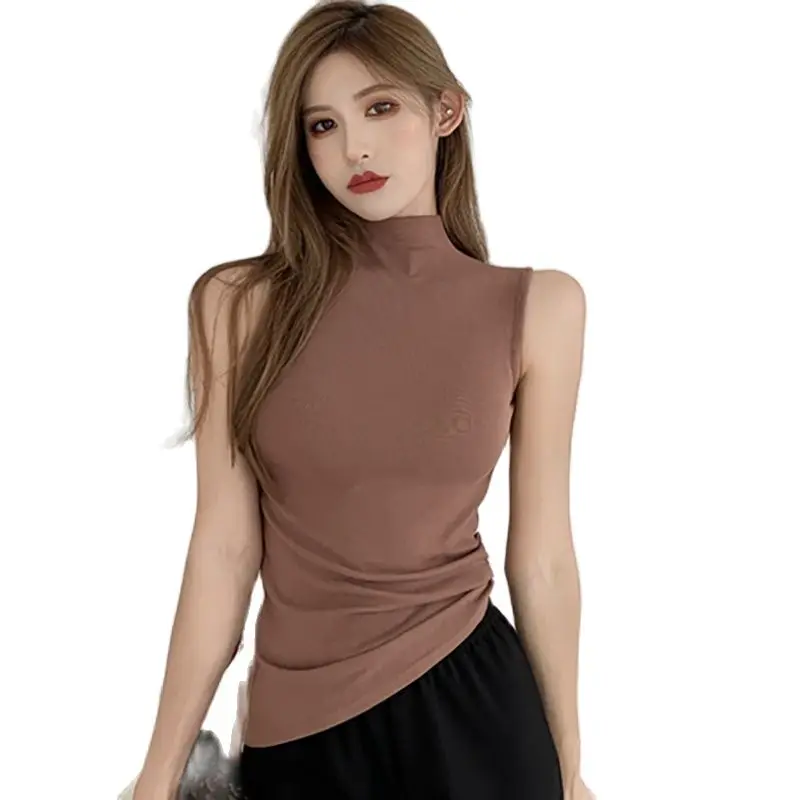

Turtleneck Women T Shirt Cotton Tee Shirt Sexy Slim Sleeveless 2022 Spring Summer Womens Tops Elastic T Shirts Korean Clothes
