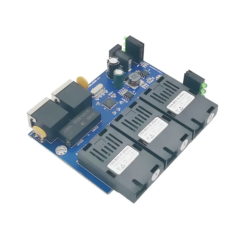 

Ethernet switch Fiber Optical Media Converter Single Mode 2 RJ45 and 3 SC fiber Port 10/100M PCBA