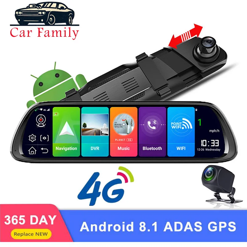 Видеорегистратор автомобильный 10 дюймов 4G ADAS Android 8 1 Wi Fi Full HD
