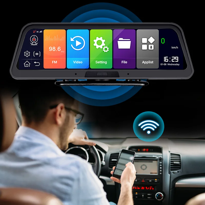 10 дюймовый сенсорный Экран Dash Cam Android 8 1 4G 1080P 3 в Видеорегистраторы для автомобилей