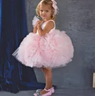 Красивые розовые пышные тюлевые платья с оборками для девочек на день рождения детское платье на 1-й день рождения с головным убором