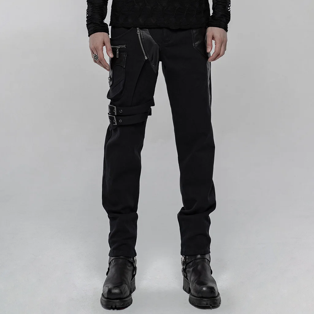 

Personality Splicing Removable Pocket Daily Casual Handsome Men Pencil Pants Men's Punk Style Black Trousers PUNK RAVE