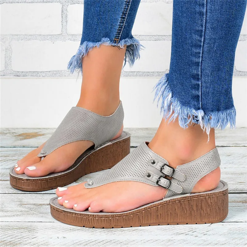 

Summer Women Sandals Women's Flats Open Toe Solid Casual Shoes Rome Wedges Thong Sandals Sexy Ladies Shoes