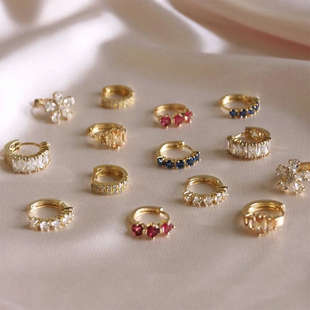

Fashion Colorful Crystal Small Hoop Earrings Clear CZ Geometric Circle Huggie Earrings For Women Jewelry