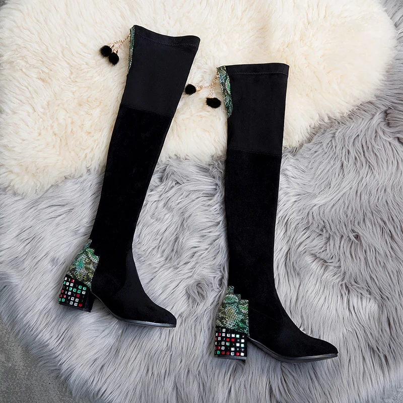 Роскошные Стразы над сапоги до колена Для женщин 2019 Новинка зимы Соблазнительные