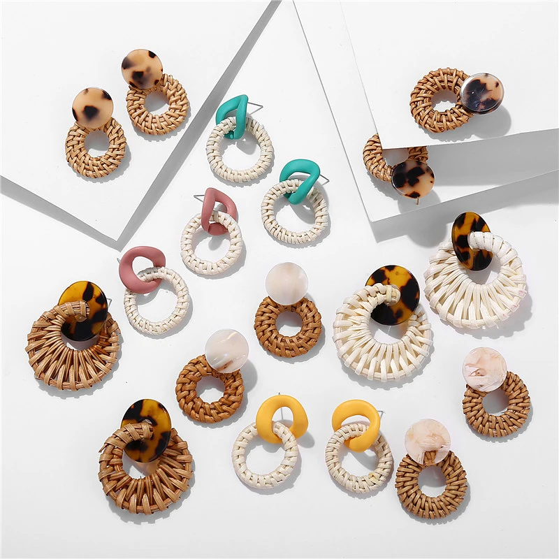 YAOLOGE акриловые серьги из ротанга 2019 для женщин Висячие в стиле бохо с подвесками