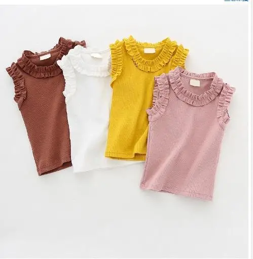 Новый детский кружевной жилет для девочек Трикотажная хлопковая футболка без