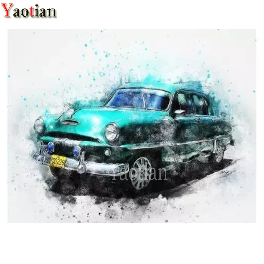 

Алмазная живопись «сделай сам», Голубой автомобиль, украшение для дома, круглая вышивка крестиком, узор, мозаика из бисера, вышивка, Свадебн...