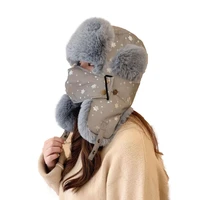 super warm fur bomber hat for women men outdoor wind prevent russian hat snowflower trapper hats night reflective earflap cap