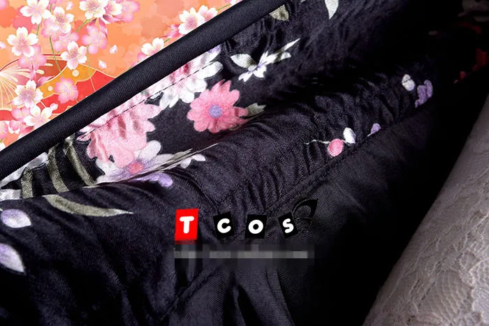 Кимоно для косплея женское праздничное черное кимоно с изображением цветущей