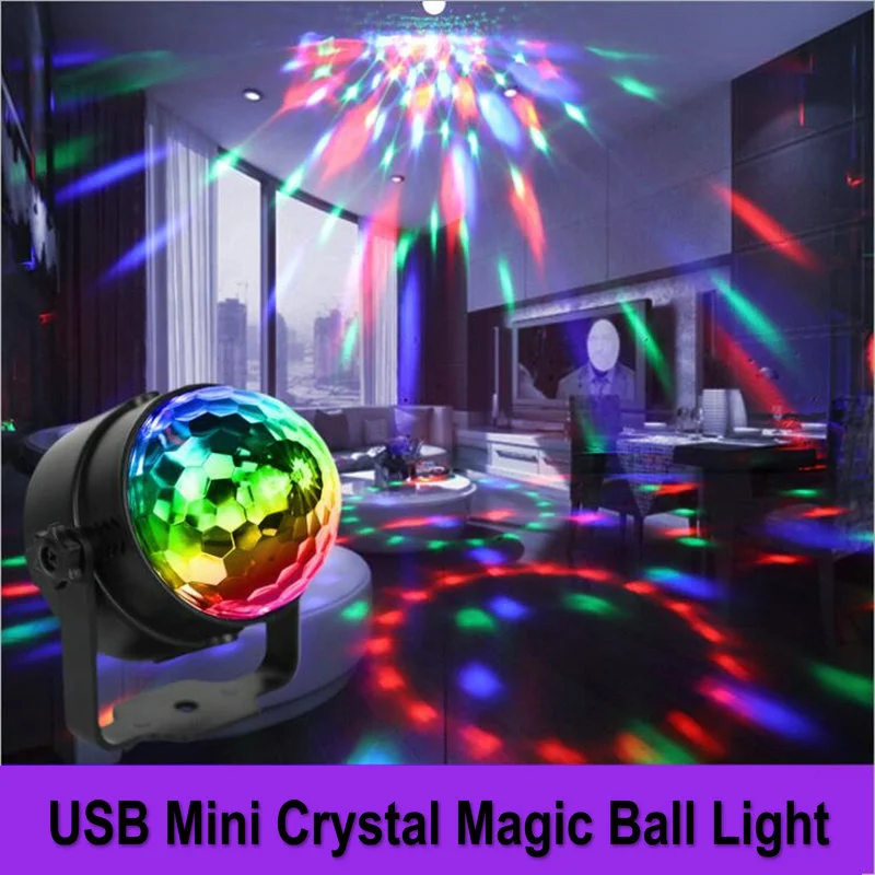 

Диско-лампы вращающийся шар RGB СВЕТОДИОДНЫЕ сценические огни DC5V USB светодиодный маленький волшебный шар USB мини Хрустальный волшебный шар