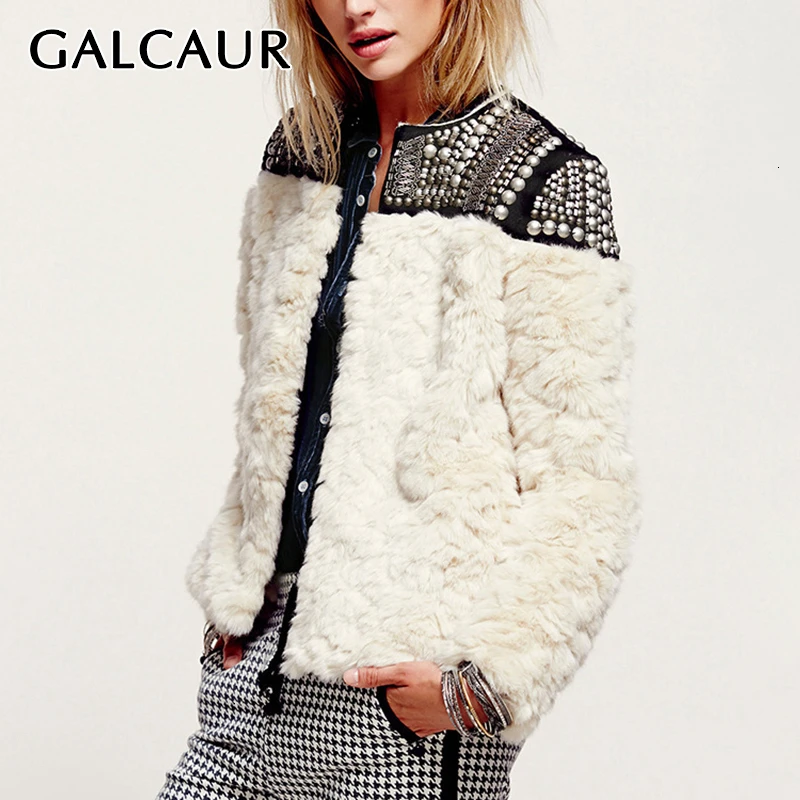 Женский флисовый кардиган с заклепками GALCAUR толстый из искусственного меха
