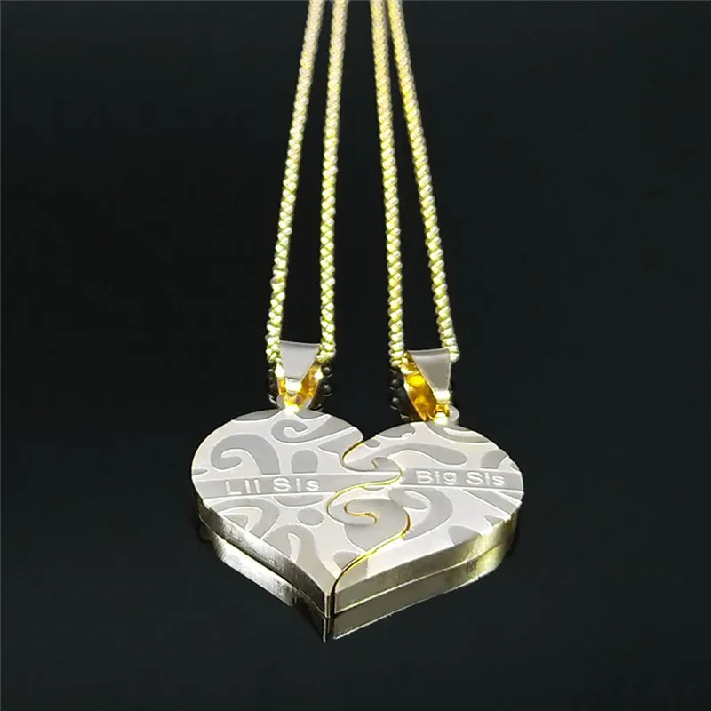 2PCS Große Kleine Schwester Edelstahl Halsketten Frauen/Männer Gold Farbe Anhänger Schmuck acero inoxidable joyeria NXH1S01 – Detail 6