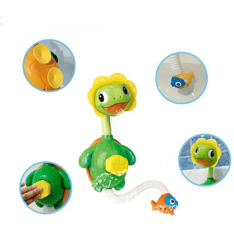 

Baby Bath Water Spraying Bathtub Children Bathing Spouts Suckers Folding Spray Faucet Turtle Play Baby Shower Toy