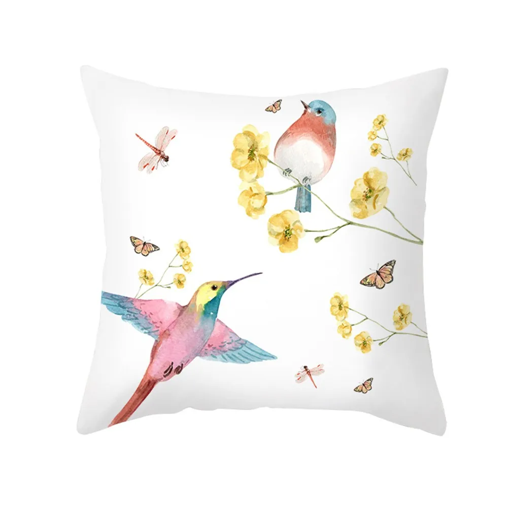 

Super Soft Plush Water-color Lovely Birds Flower Tit Sparrow Pillowcase Sparrow Berries Linen Cushion Cover Pillow Case
