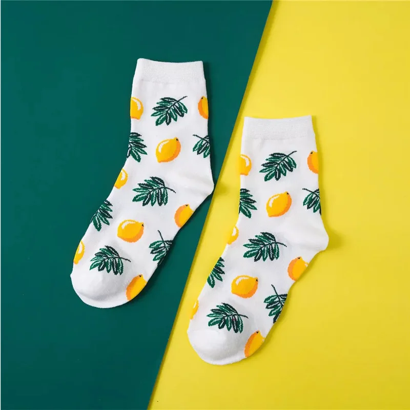 4 Korean Fresh Fruits Socks Lemon Avocado Pineapple Cherry Blueberry Orange Gardenias Banana Flamingos Plumerias - Цвет: 4