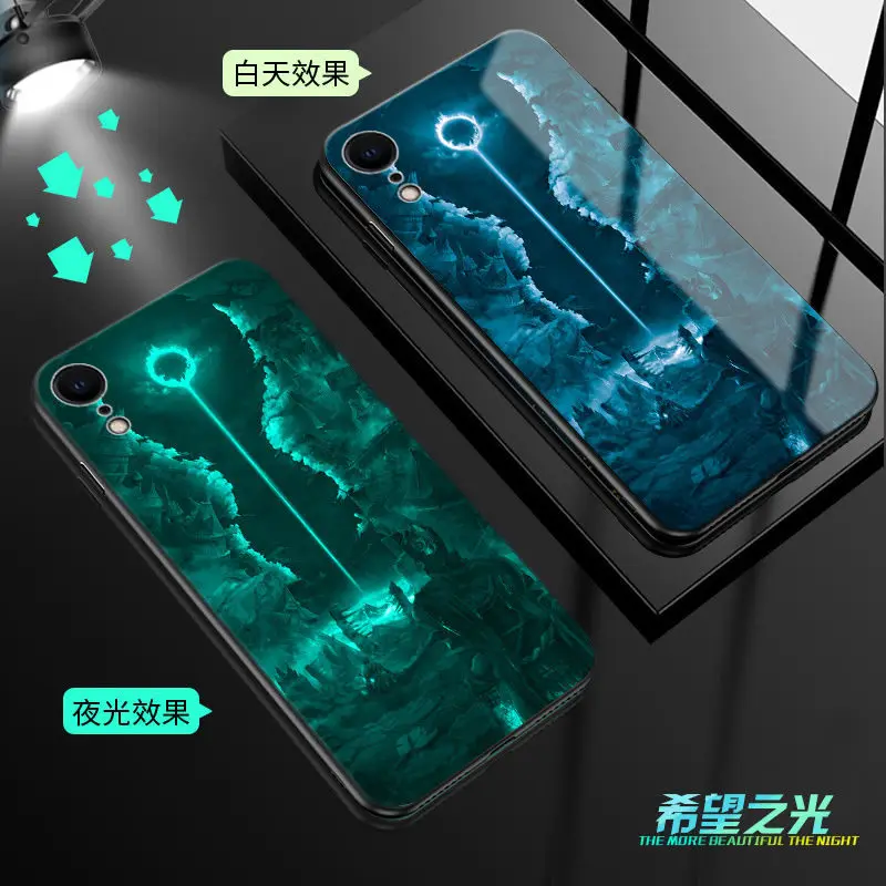 Светящийся чехол для телефона из закаленного стекла чехол для iPhone 5 5S SE 6 6S 7 8 Plus X XR XS Max, чехол, светящаяся задняя крышка, чехол для сотового телефона
