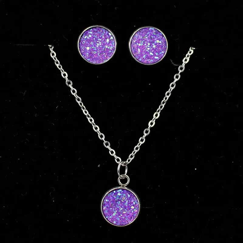 12 мм Друза серьги гвоздики ожерелье ювелирные изделия набор из смолы для женщин