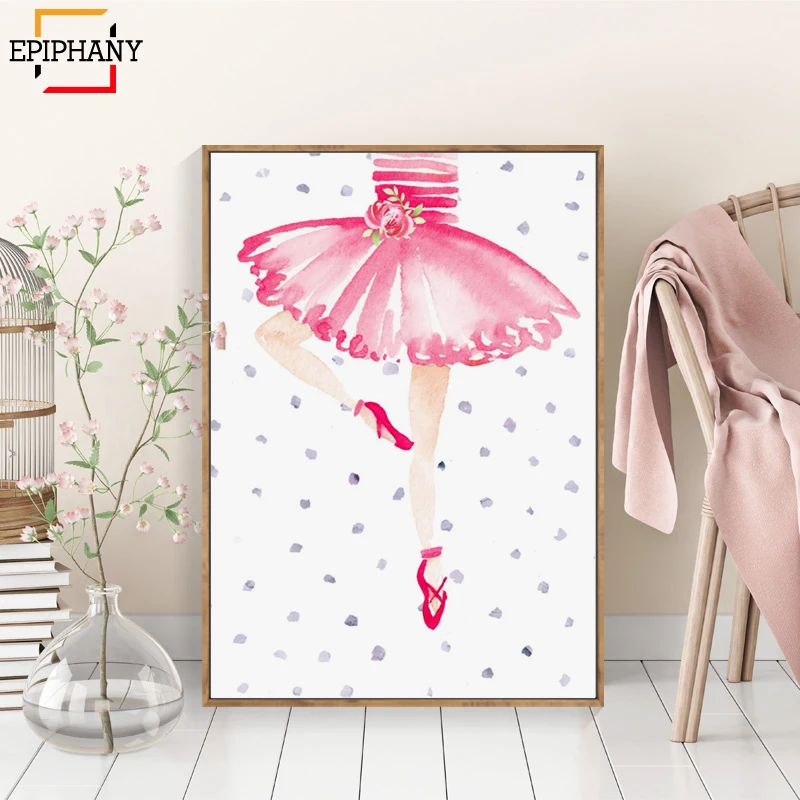 Танцевальная детская стена искусство розовая балерина холст картина для девочек