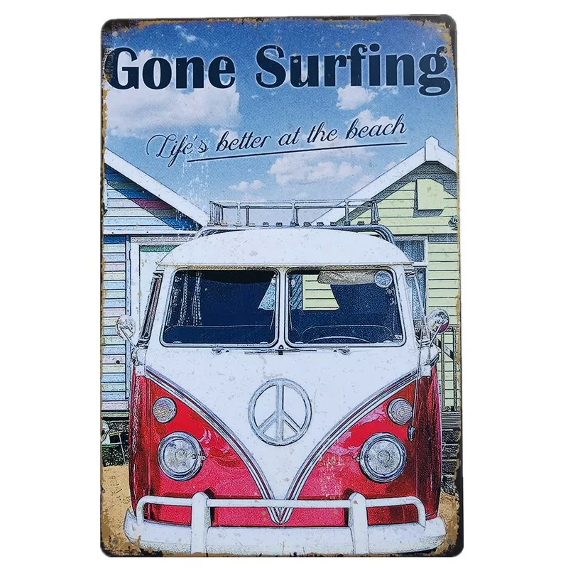 

Gone Surfing Bus Metal Tin Signs Art Poster Pub Bar Club Garage Hotel Wall Decor Metal Poster Pub Wall Plate