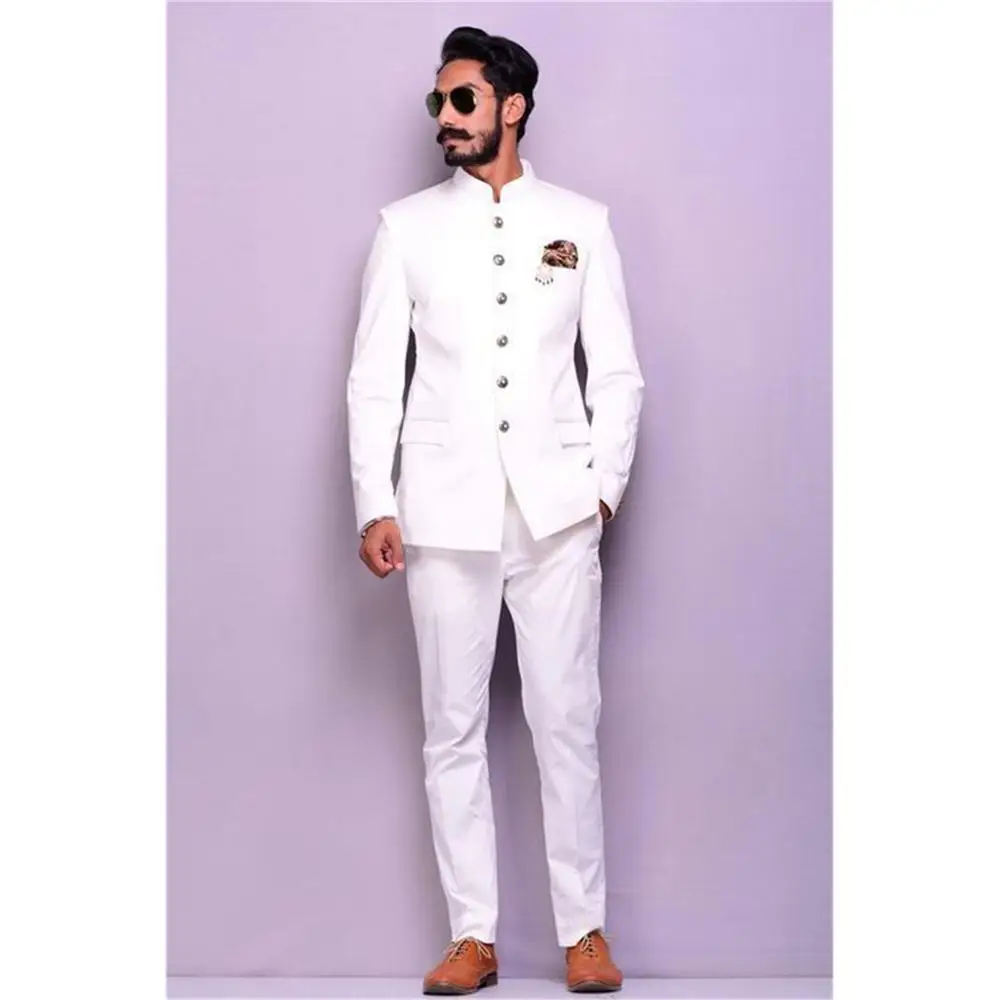 Мужские костюмы высокое качество отворот китайского стиля Лучший человек Белый