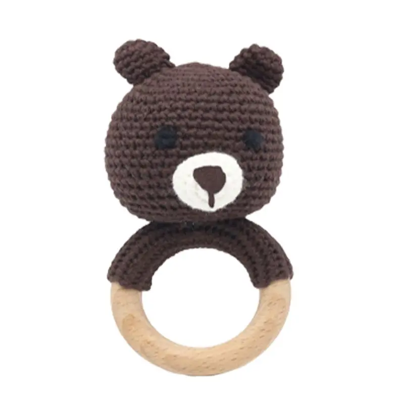 Anillo de madera de ganchillo para beb&eacute;, mordedor de Animal, sonajero para masticar, dentici&oacute;n, chupete de lactancia, accesorio de juguete infantil-4