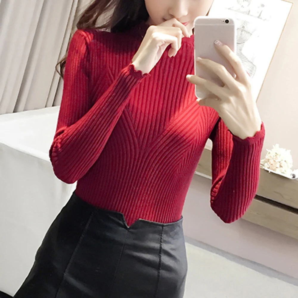 Осенний женский модный тонкий свитер 2019 современный высокоэластичный вязаный