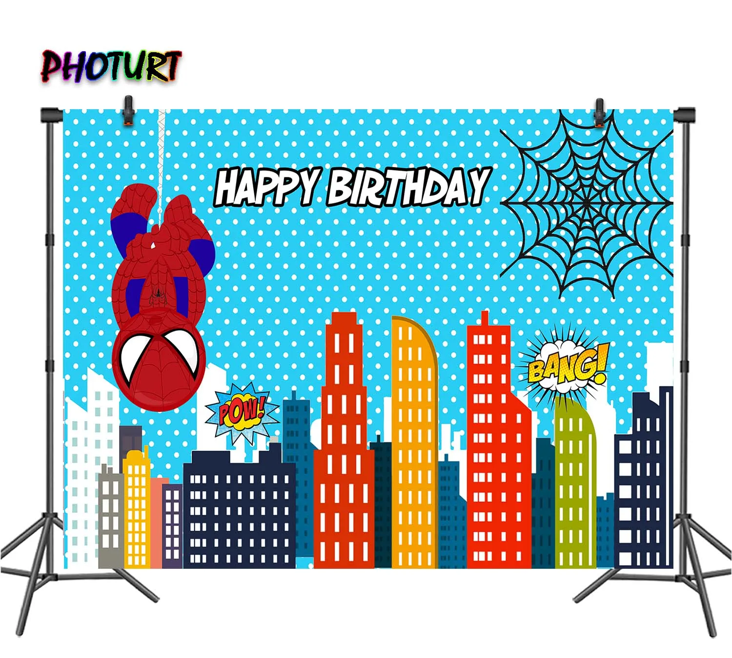 PHOTURT Baby Spider Man фон для фотосъемки Shower вечеринка мальчика день рождение городское