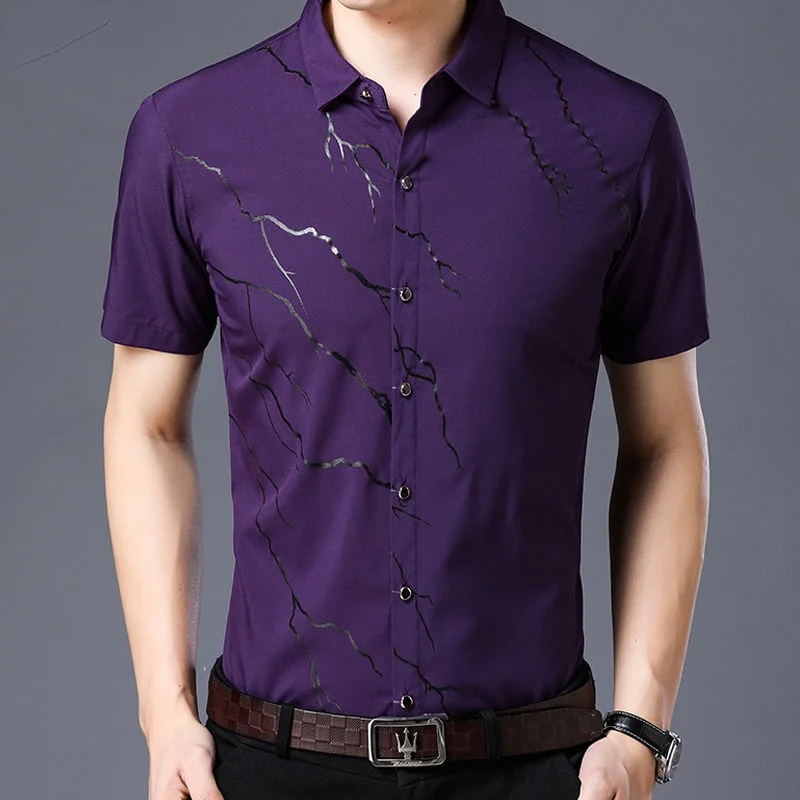 Brand Fashion Striped Shirts Men Casual Slim Fit Short Sleeve Men Shirts Social Streetwear Male Dress Shirts High Quality Summer