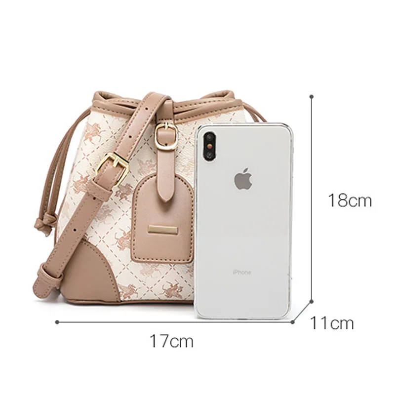 

Classic drawstring ladies pure color plaid tote bag fashion trend one-shoulder bucket bag elegant contrast messenger bag