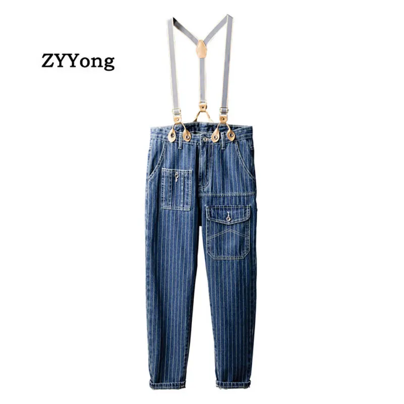 Мужской джинсовый комбинезон с нагрудником несколькими карманами в стиле