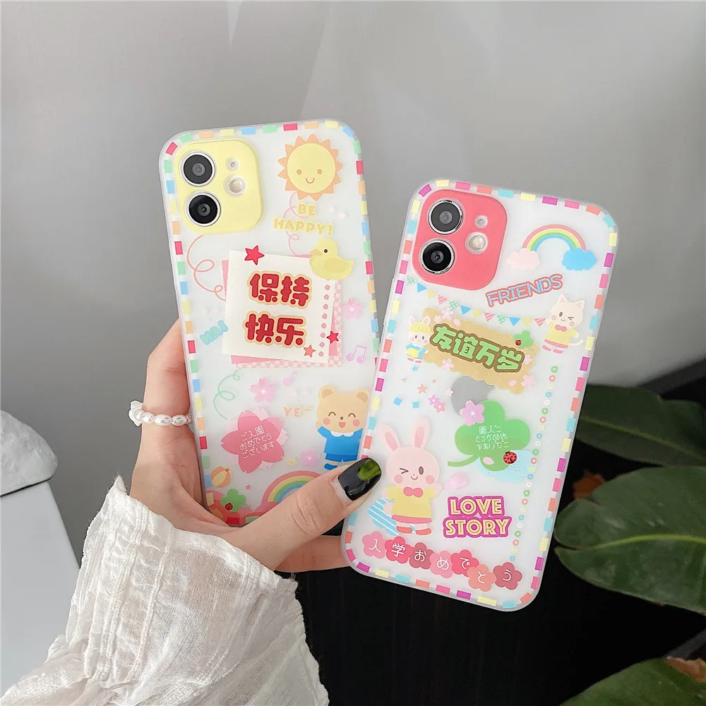 

Frosted Transparent Cartoon Bear Phone Case For iPhone 13 12 11 PRO MAX XS X XR Silicone Soft Fall-anti Protective Cover Shell