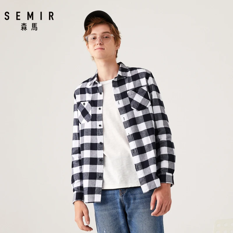 Рубашка Semir Мужская Фланелевая в клетку хлопковая утепленная рубашка с длинными