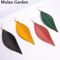 mg 4 colors vintage genuine cowhide leather earrings solid color leaf earrings fashion jewelry women accessories gift wholesale