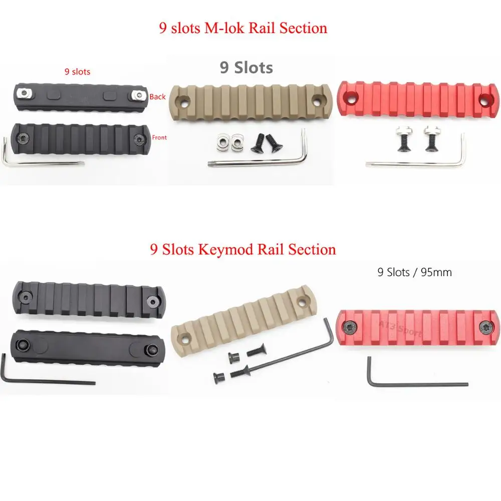 9 слотов черный/коричневый/красный цвет Алюминиевый Keymod / M-lok рельсовая секция