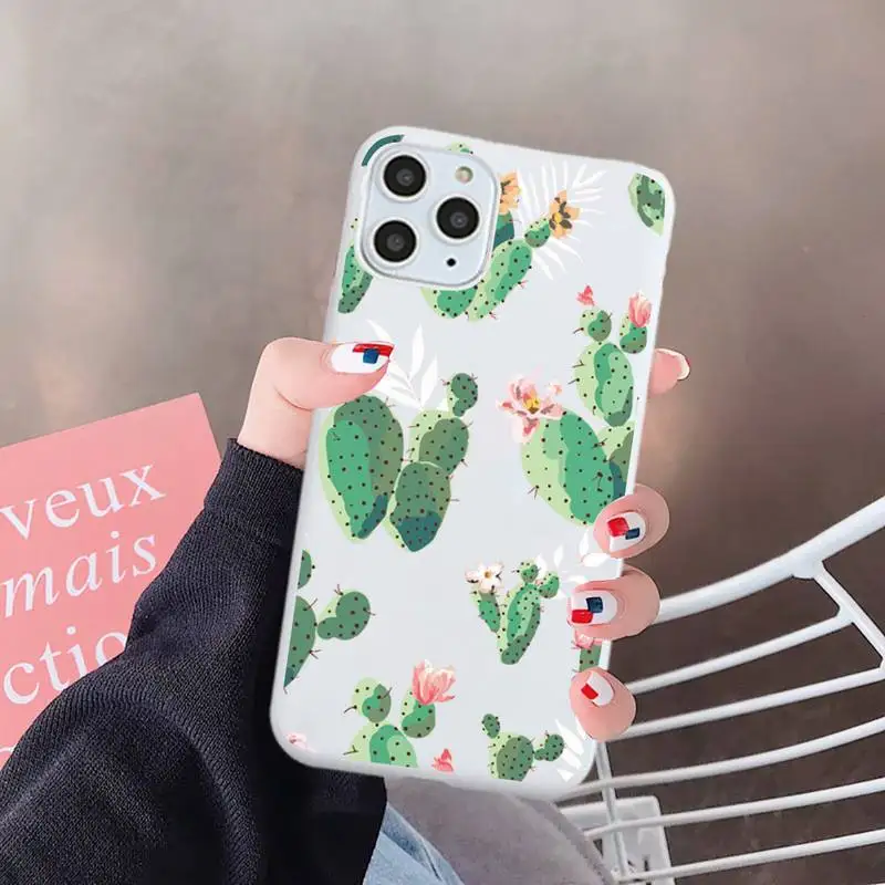 

Lovely kawaii Cartoon cactus Phone Case Candy Color for iPhone 6 7 8 11 12 s mini pro X XS XR MAX Plus